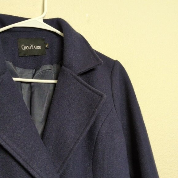 ChouYatou Women’s Navy Double-Breasted Peacoat Classic Winter Wool Coat Size M - Picture 3 of 9